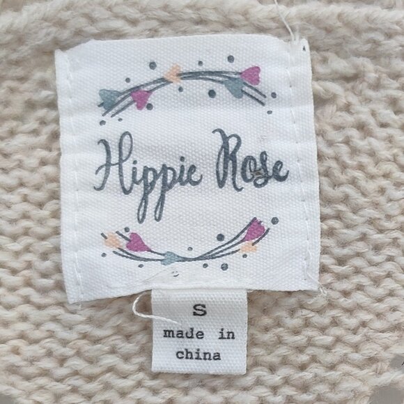Hippie Rose Cream/Tan/Beige Long Cardigan Sweater Pattern Pockets Size Small - Picture 5 of 7